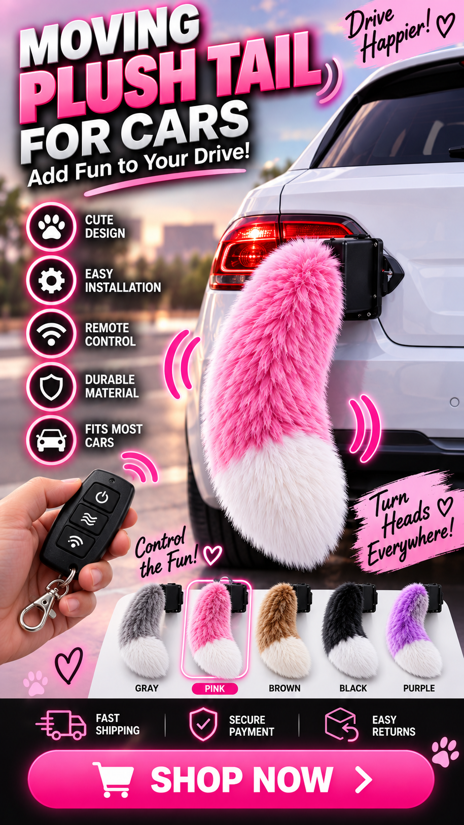 Remote-controlled Electric Plush Tail For Cars